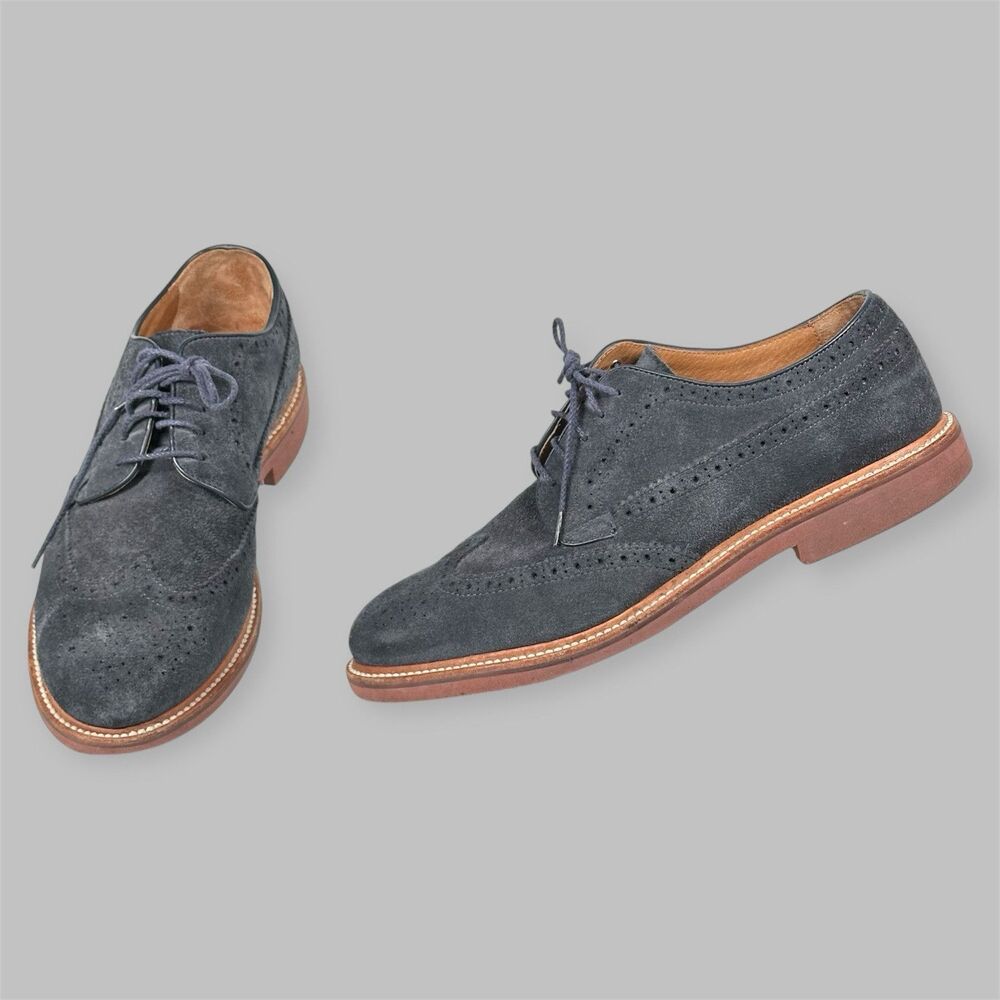 J CREW Shoes Mens Size 10.5 Kenton Wing Tips Navy Blue Suede Oxford 43687
